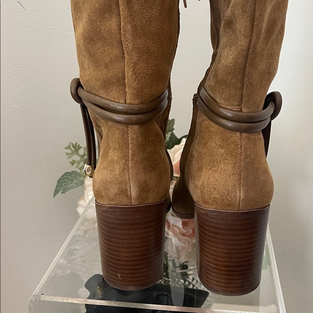 Dolce Vita Cognac Suede Knee-High Heeled Boots - Picture 6 of 12